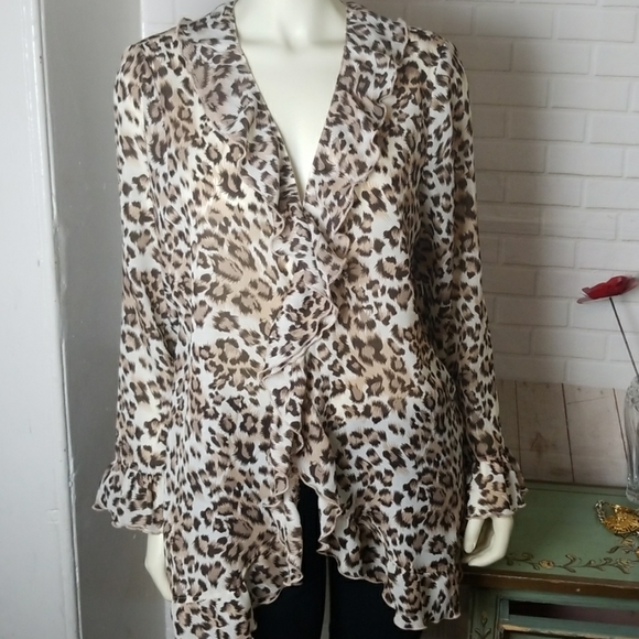 Blair Tops - Leopard Print Ruffle Blouse By Blair Size Medium
